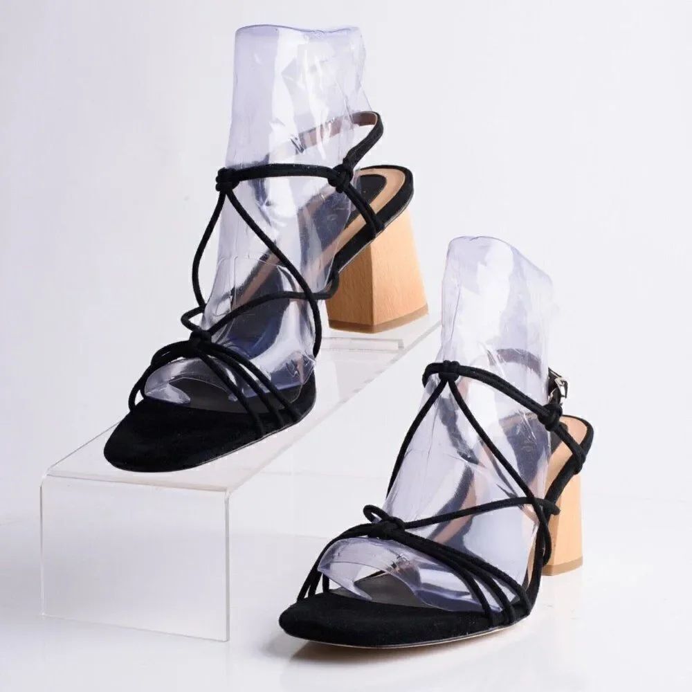 Joie Womens Black Suede Leather Malti Strappy Buckle Heeled Sandals EU 39 US 9